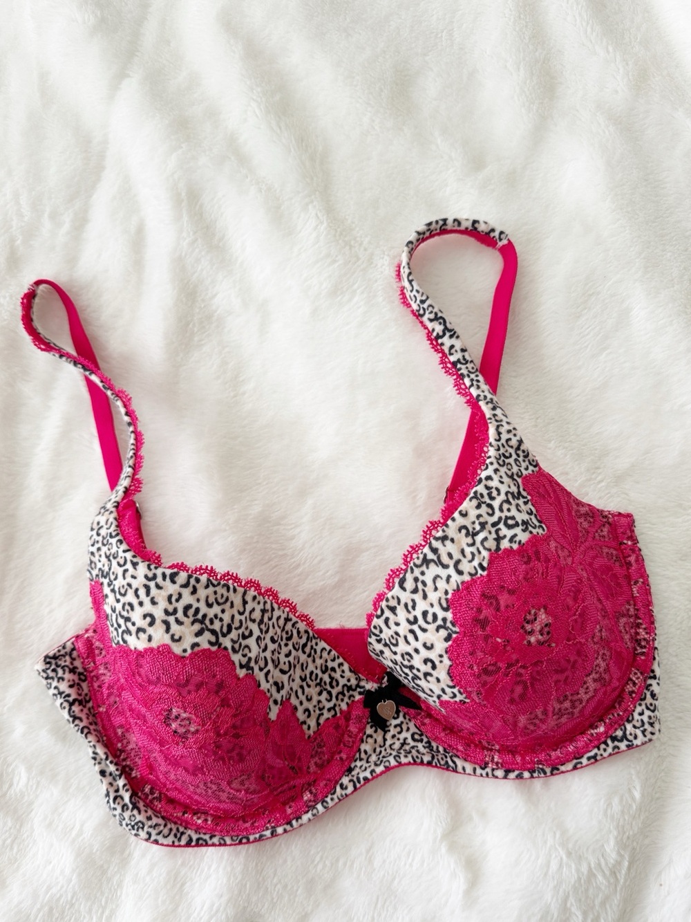 Victoria's Secret leopard print pink lace body by VS lined Demi bra size 32D